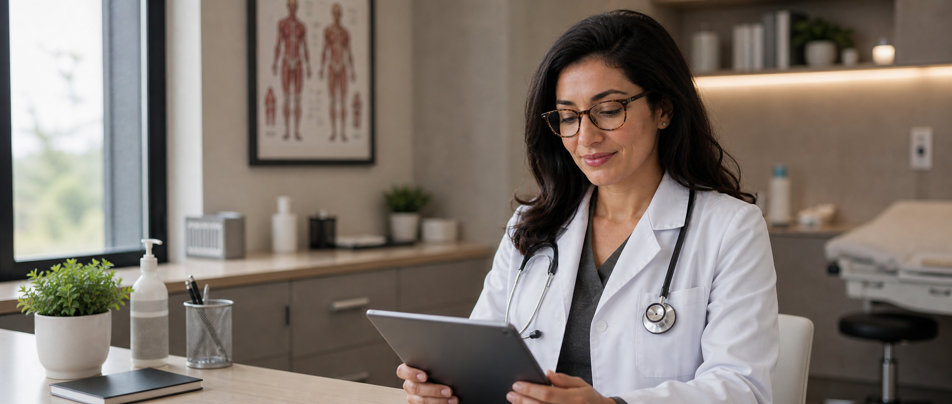 Persian woman doctor reviewing a clinical chart